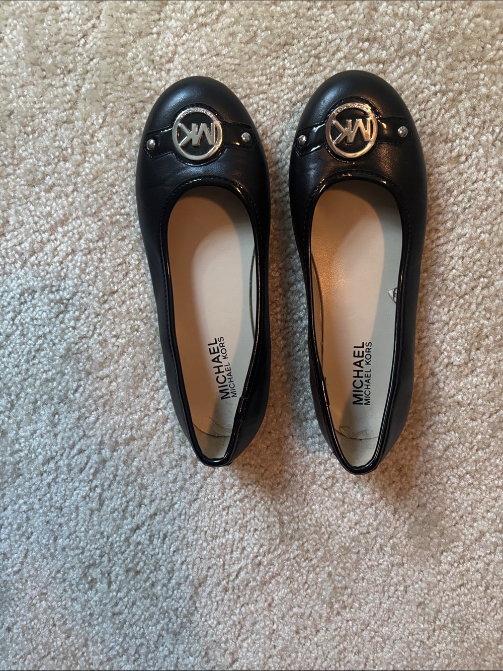 Michael Kors Black Leather MK Logo Round-Toe Flats